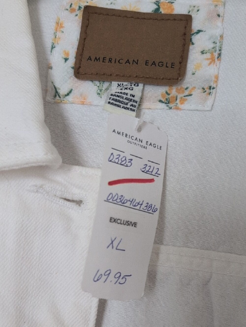 American Eagle Outfitters White Button-Up Shirt with Floral Trim - Picture 3 of 5